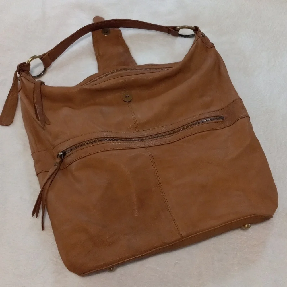 Topshop Brown Leather Hobo Shoulder Bag Slouchy Boho Tote Purse